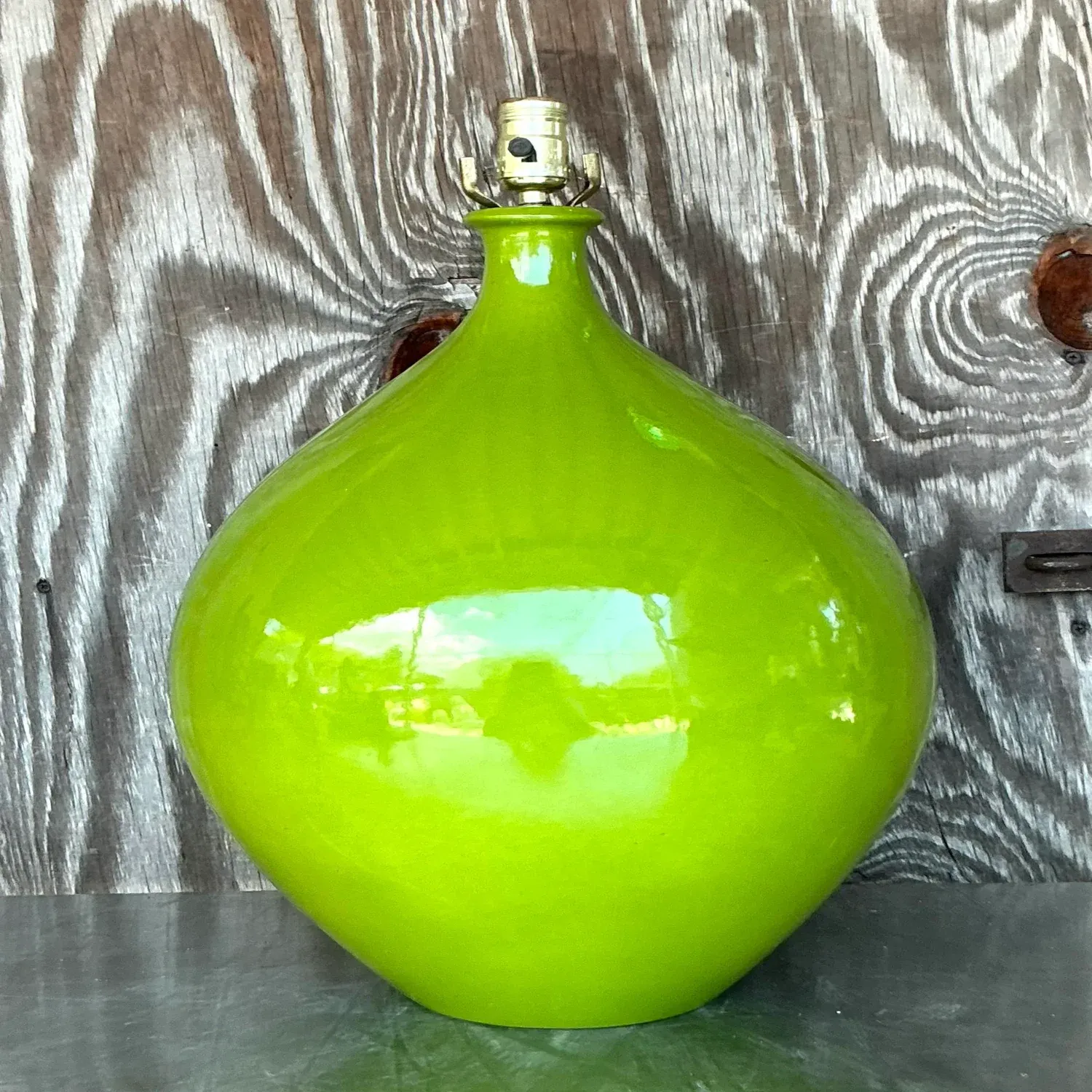 Vintage Boho Monumental Green Glazed Ceramic Lamp — additional photo 2