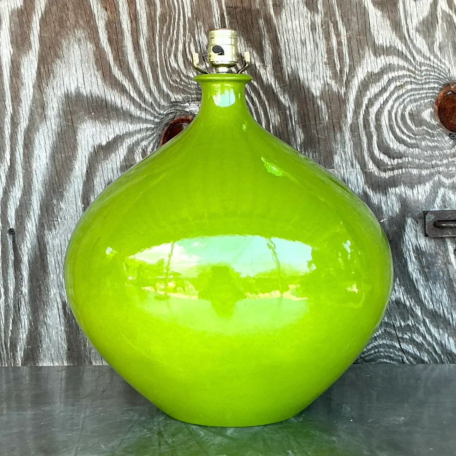 Vintage Boho Monumental Green Glazed Ceramic Lamp — additional photo 3