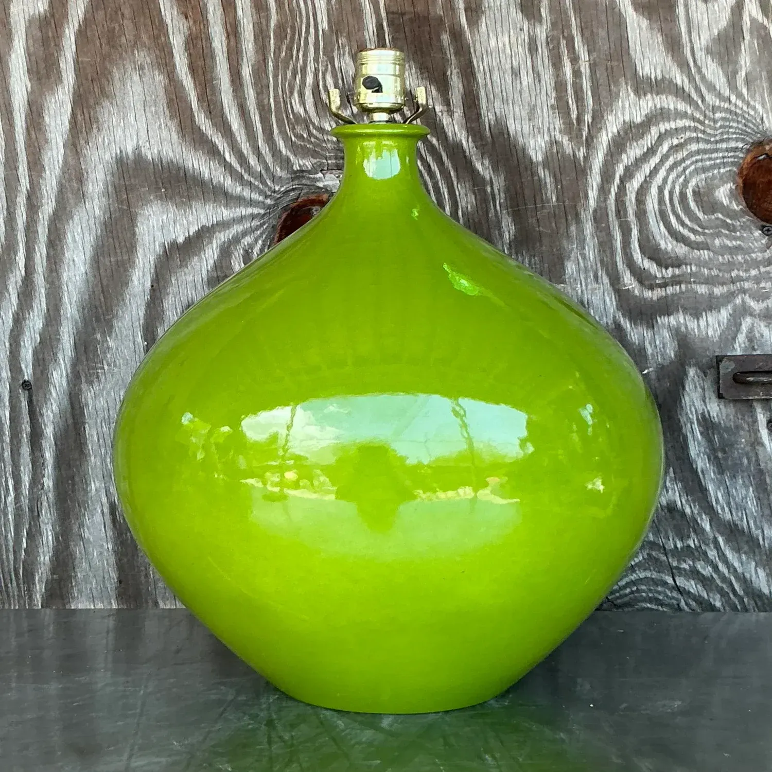 Vintage Boho Monumental Green Glazed Ceramic Lamp — additional photo 5
