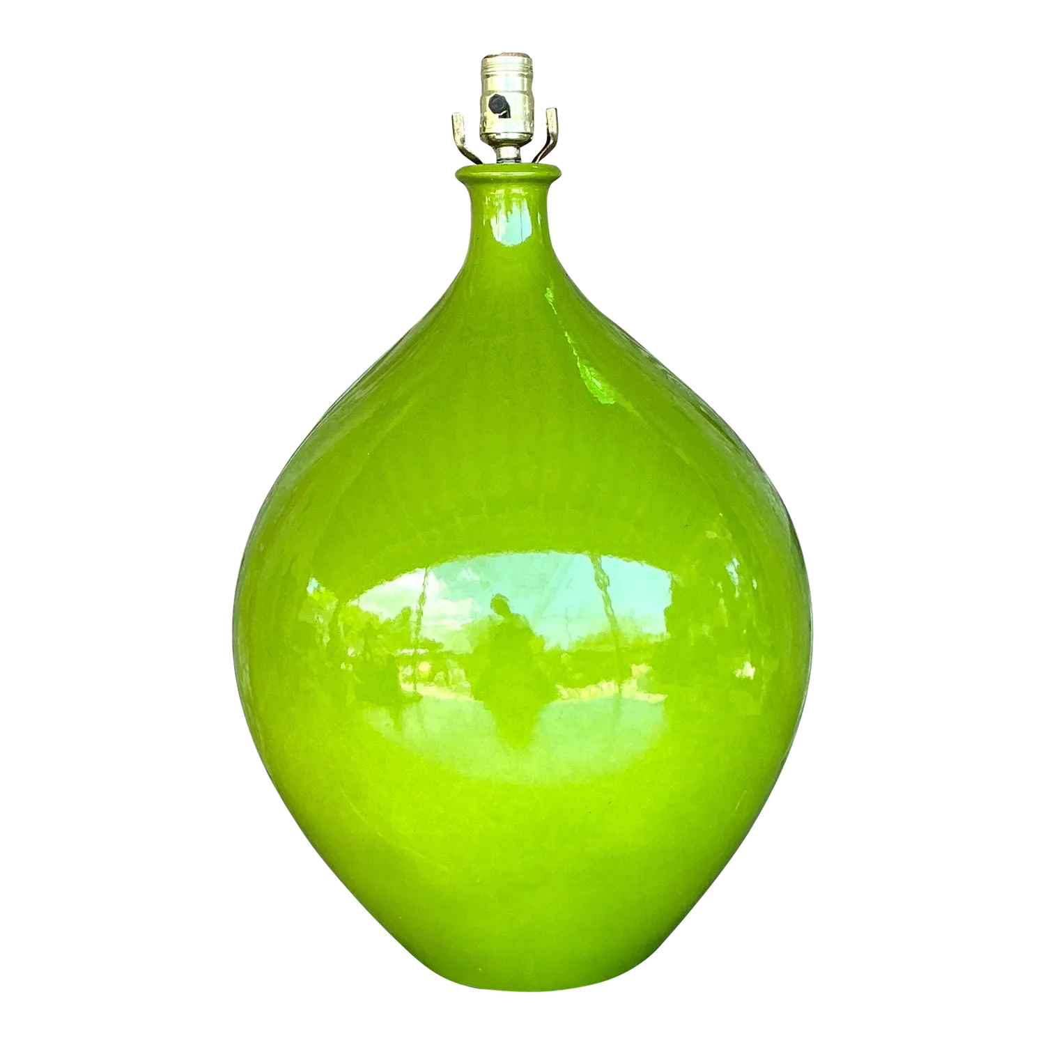 Vintage Boho Monumental Green Glazed Ceramic Lamp — additional photo 8