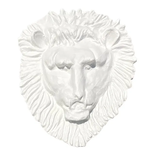 Vintage Boho Monumental Painted Leather Lions Head Wall Sculpture — additional photo 1