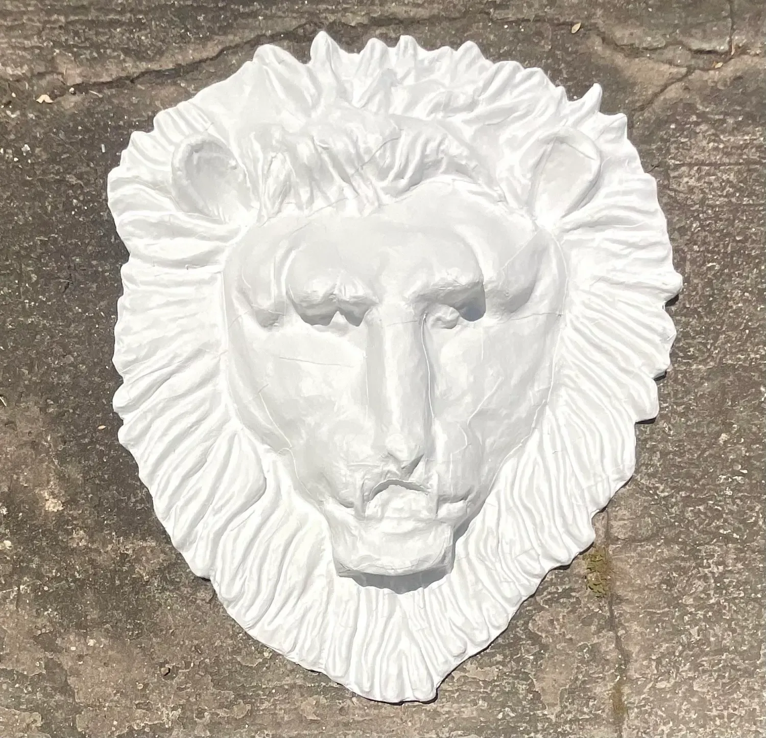Vintage Boho Monumental Painted Leather Lions Head Wall Sculpture — additional photo 3