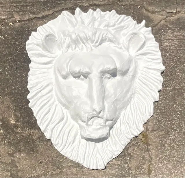 Vintage Boho Monumental Painted Leather Lions Head Wall Sculpture — additional photo 3