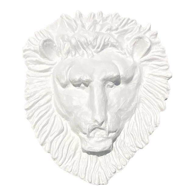 Vintage Boho Monumental Painted Leather Lions Head Wall Sculpture — additional photo 4