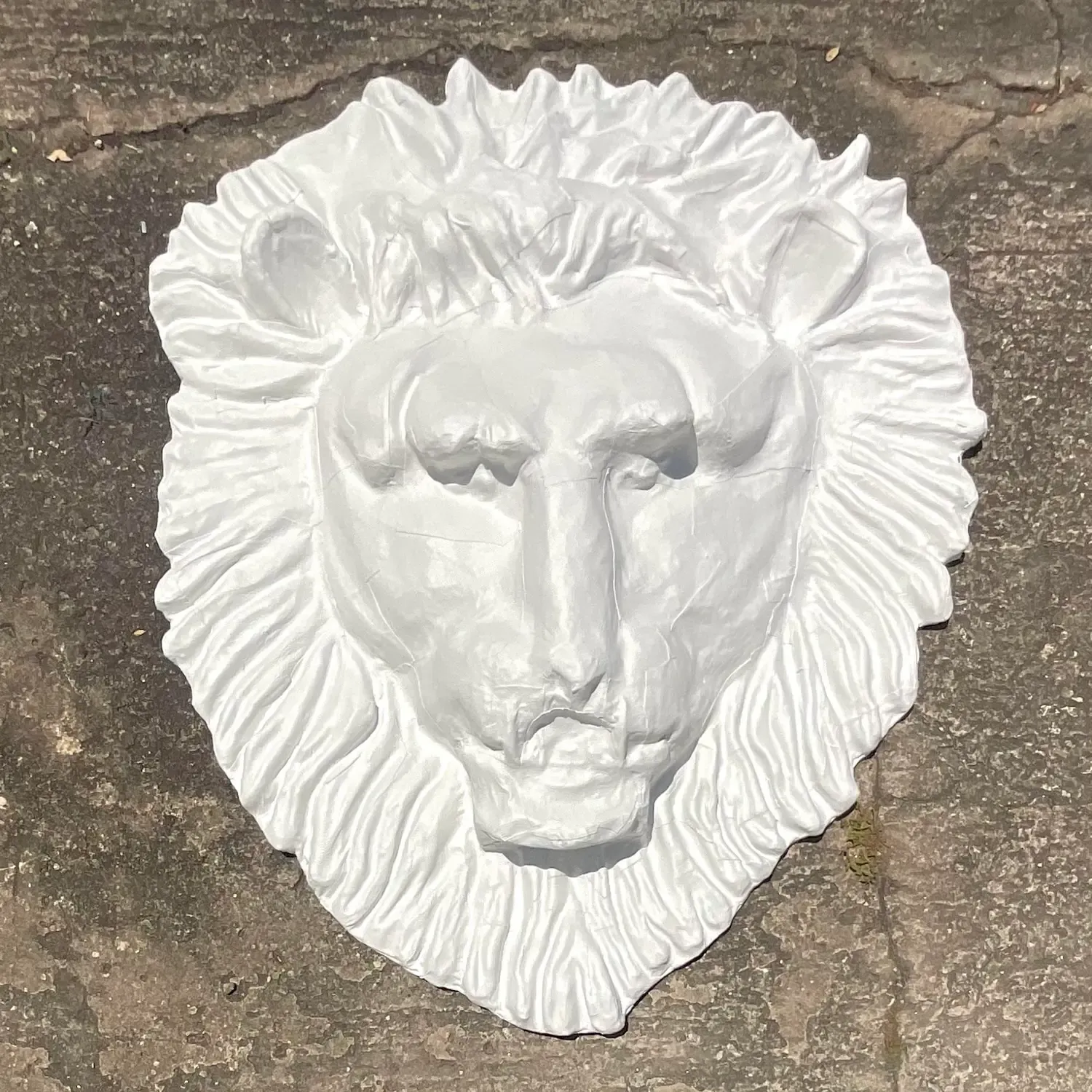 Vintage Boho Monumental Painted Leather Lions Head Wall Sculpture — additional photo 5