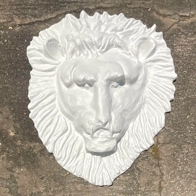 Vintage Boho Monumental Painted Leather Lions Head Wall Sculpture — additional photo 5