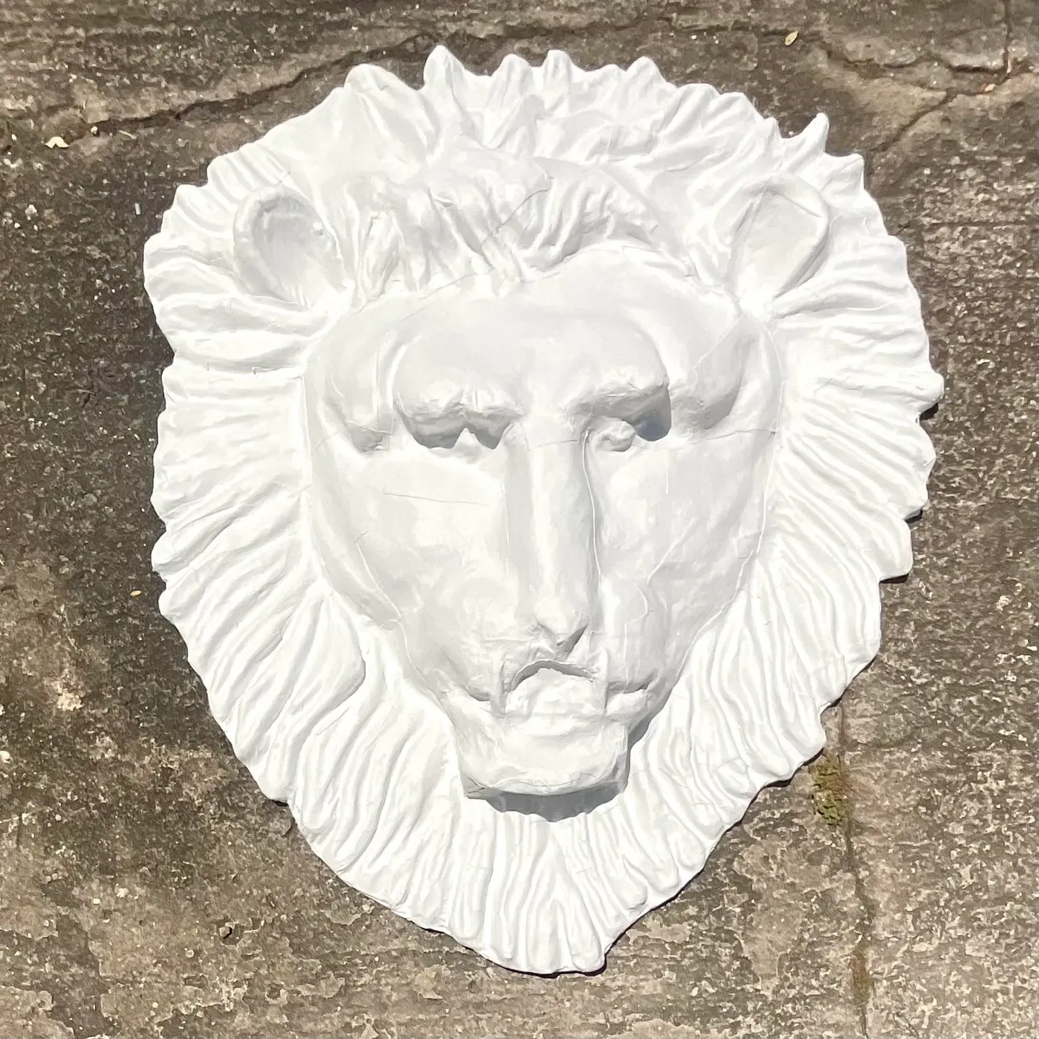 Vintage Boho Monumental Painted Leather Lions Head Wall Sculpture — additional photo 6