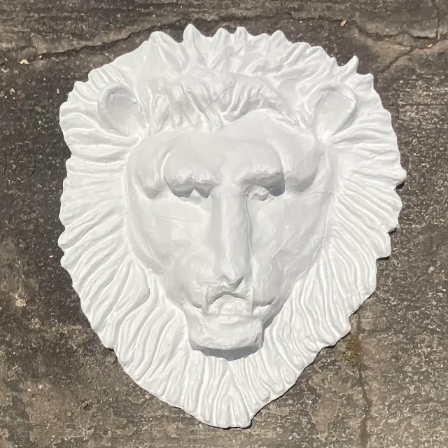 Vintage Boho Monumental Painted Leather Lions Head Wall Sculpture — additional photo 8
