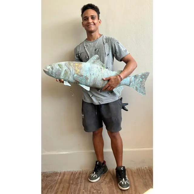 Vintage Boho Monumental Patinated Hanging Brass Fish — additional photo 3