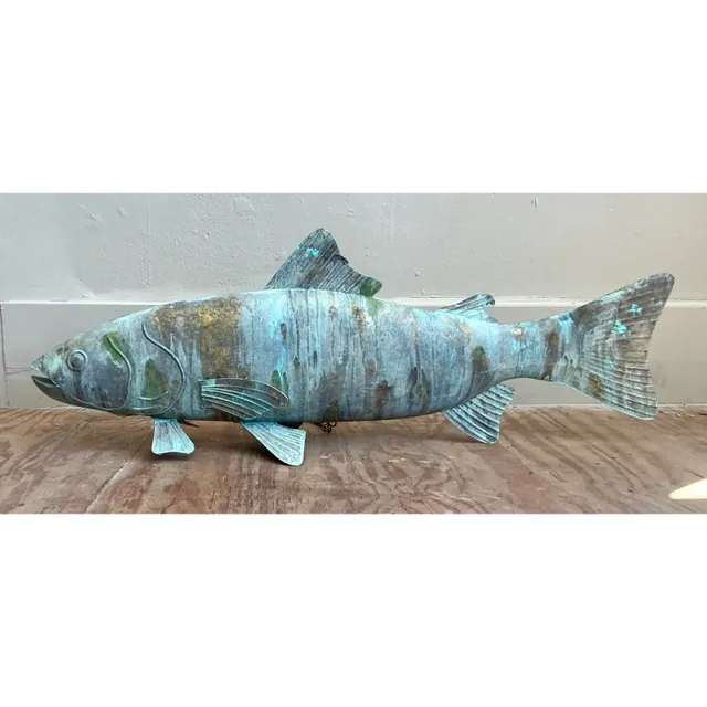 Vintage Boho Monumental Patinated Hanging Brass Fish — additional photo 4