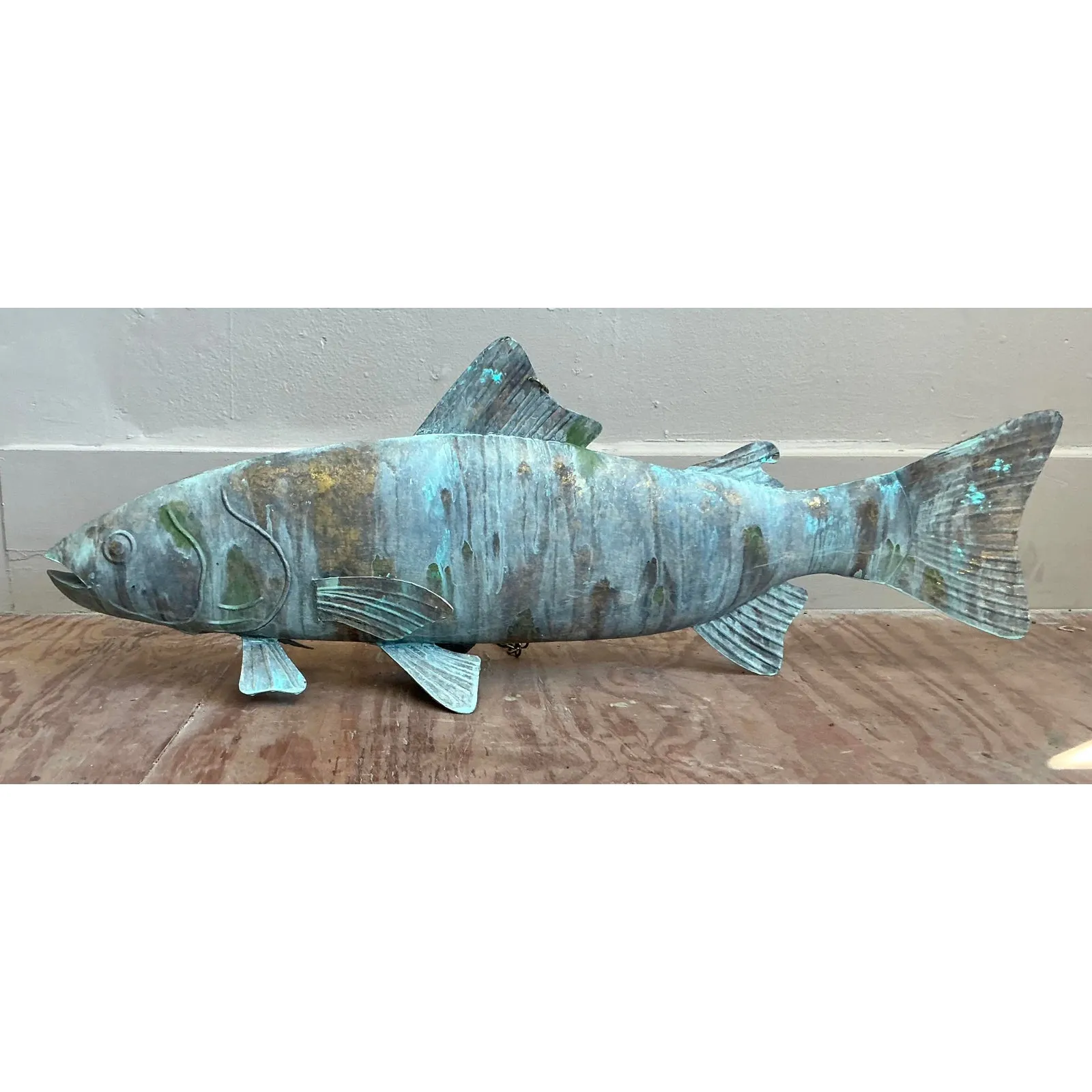 Vintage Boho Monumental Patinated Hanging Brass Fish — additional photo 5