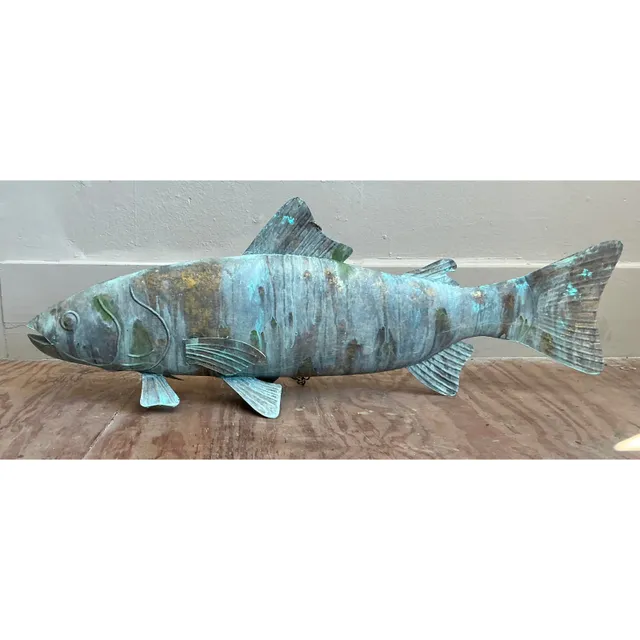 Vintage Boho Monumental Patinated Hanging Brass Fish — additional photo 5