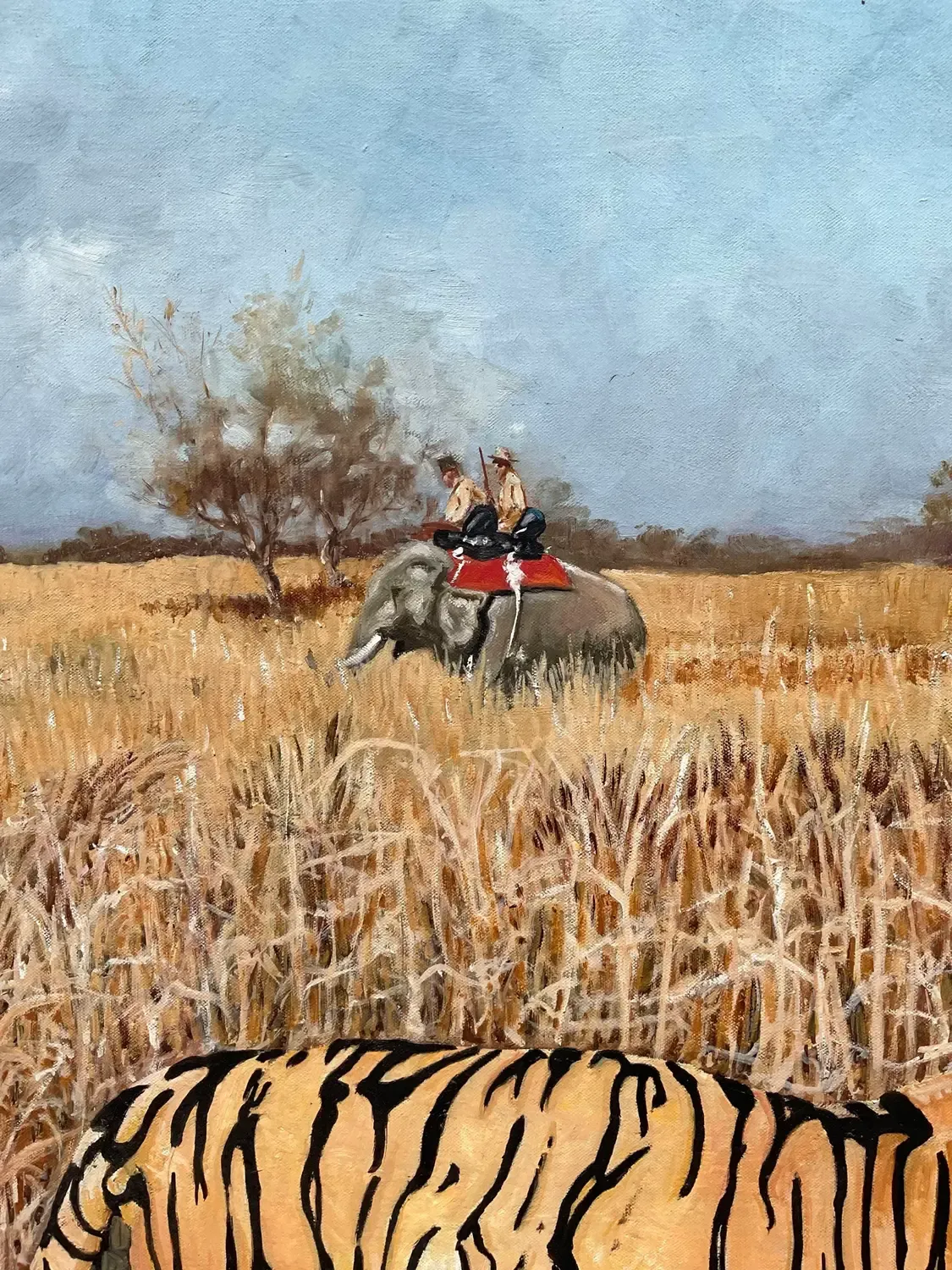 Vintage Boho Monumental Tiger Original Oil Painting on Canvas — additional photo 6
