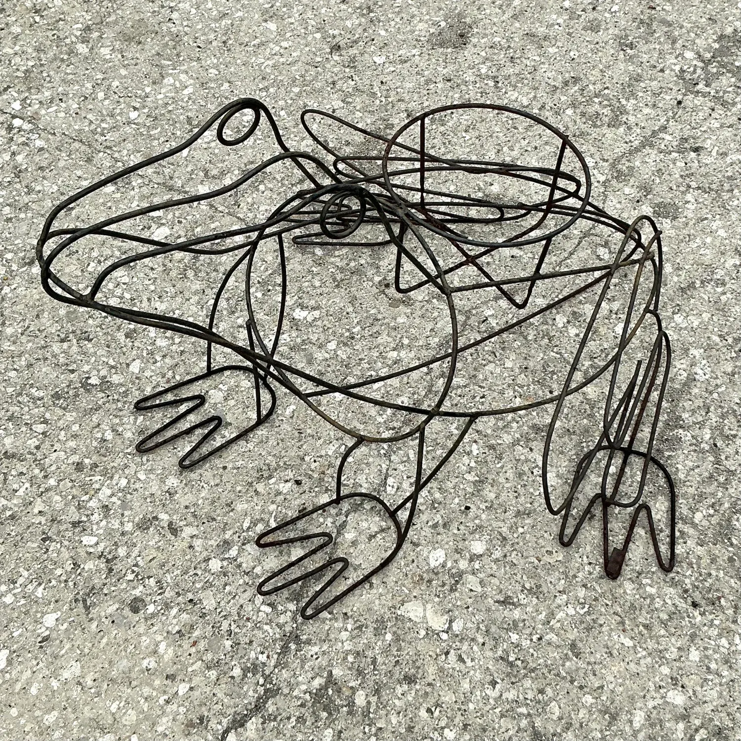 Vintage Boho Monumental Wire Frog Plant Holder