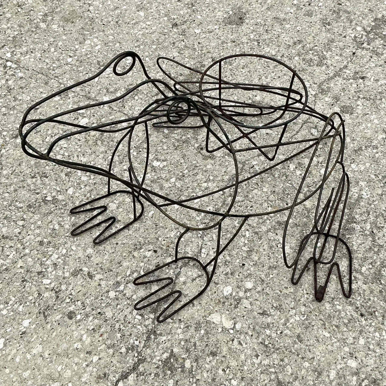 Vintage Boho Monumental Wire Frog Plant Holder