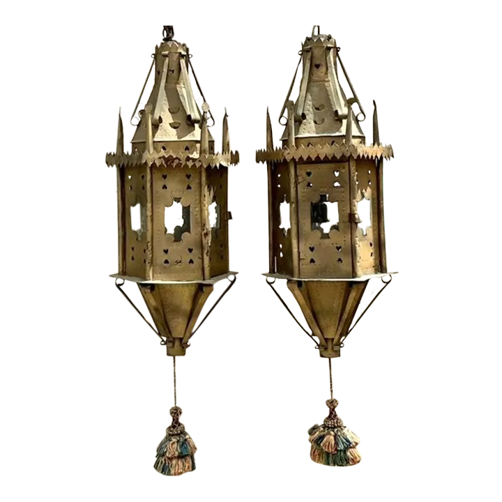 Vintage Boho Moorish Lanterns After Addison Mizner - a Pair
