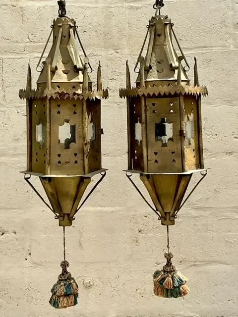 Vintage Boho Moorish Lanterns After Addison Mizner - a Pair — additional photo 1