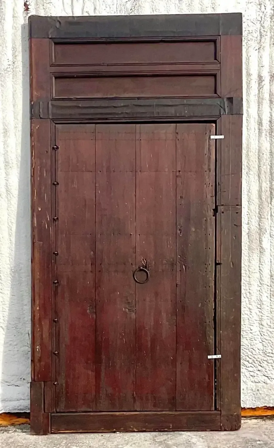 Vintage Boho Moroccan Carved Wooden Door With Brass Detail — additional photo 6