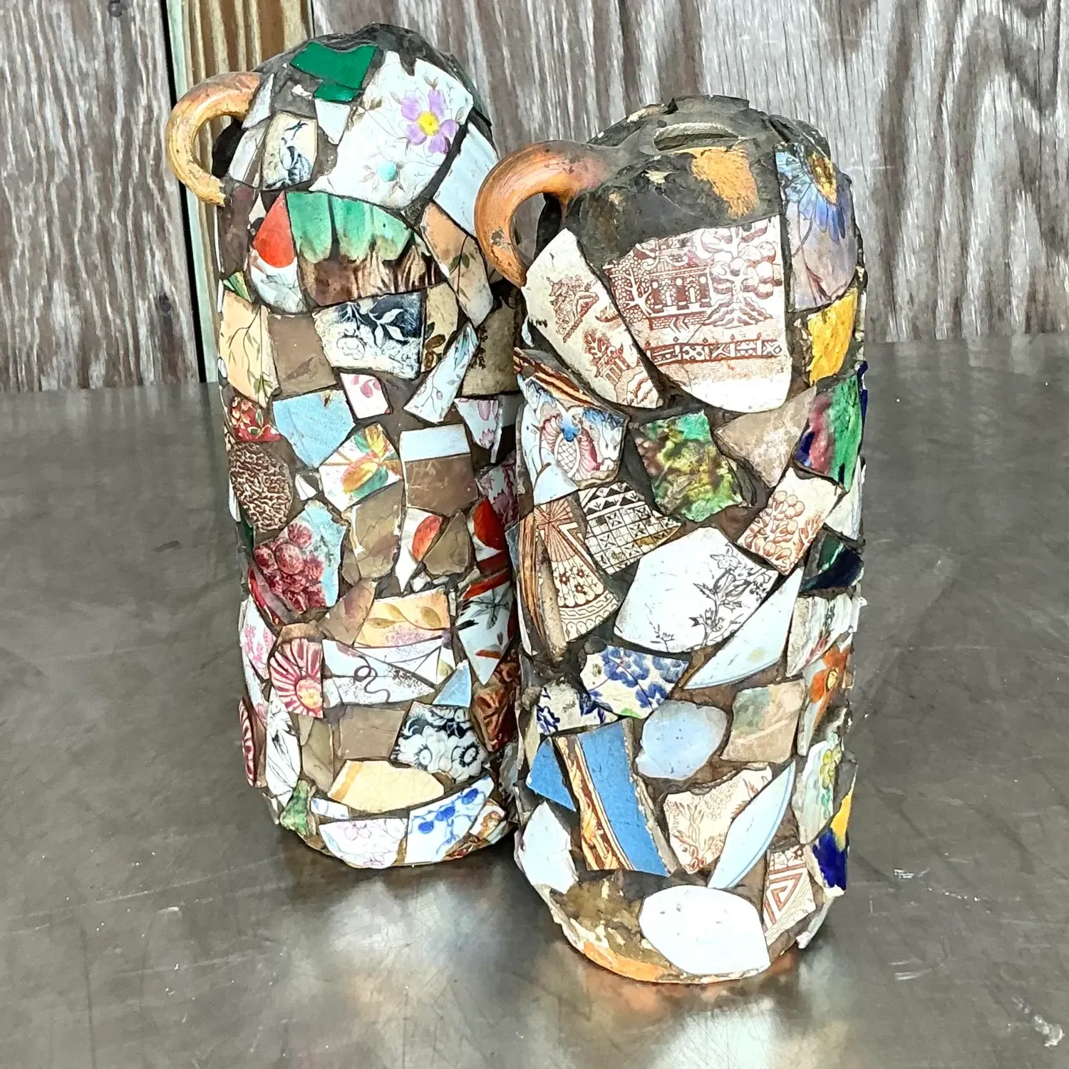 Vintage Boho Mosaic Memory Jugs - a Pair — additional photo 2