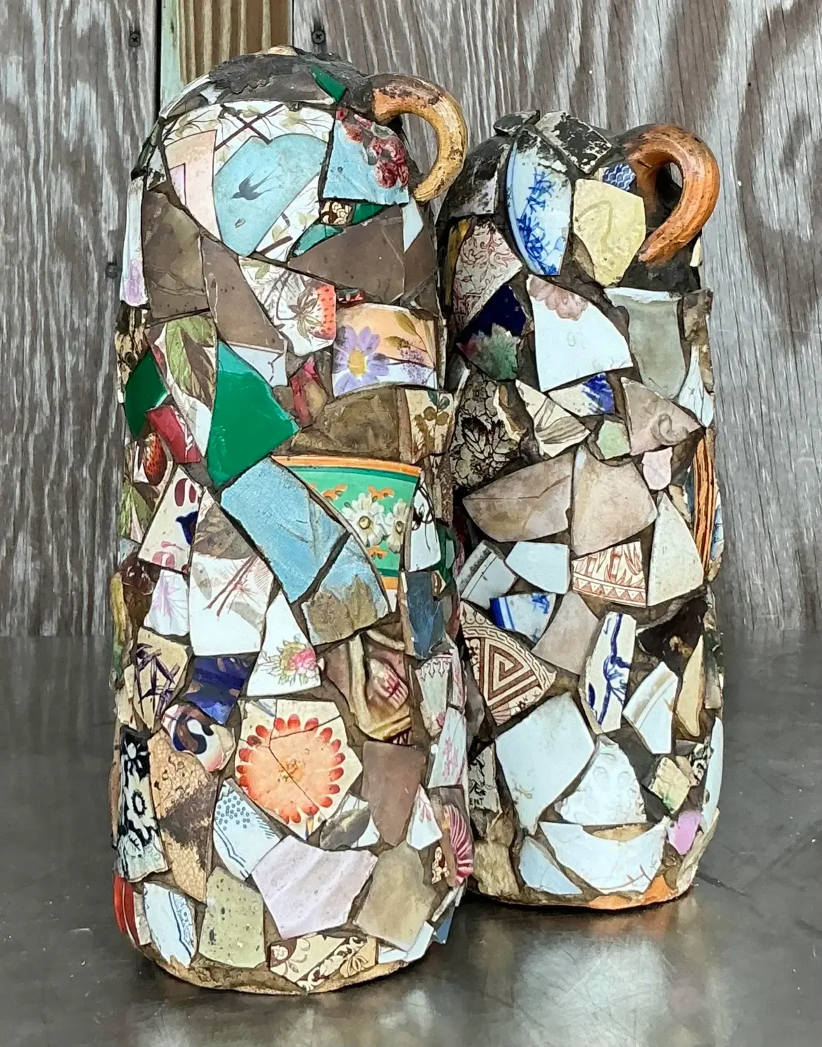 Vintage Boho Mosaic Memory Jugs - a Pair — additional photo 4