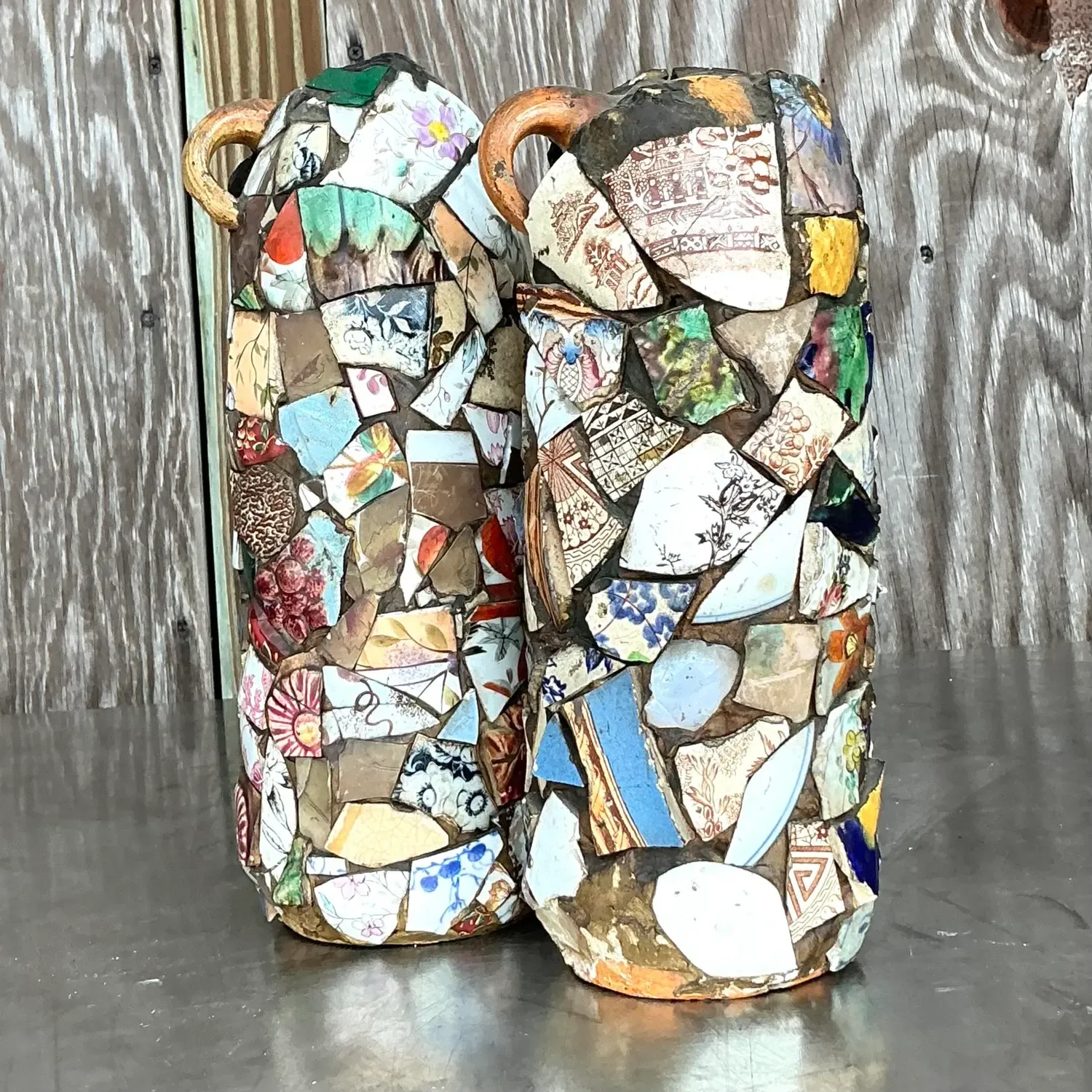 Vintage Boho Mosaic Memory Jugs - a Pair — additional photo 5