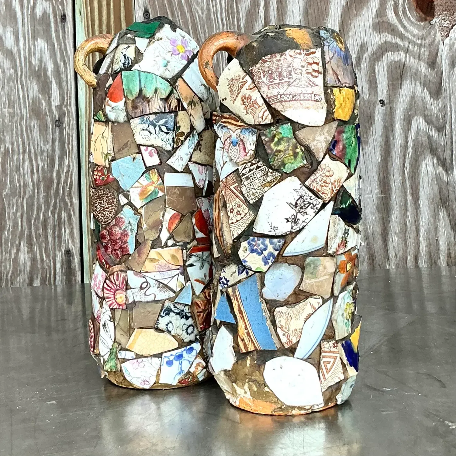 Vintage Boho Mosaic Memory Jugs - a Pair — additional photo 6