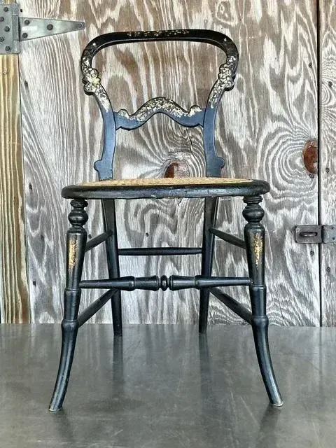 Vintage Boho Mother of Pearl Inlay Papier Mache Chair — additional photo 4