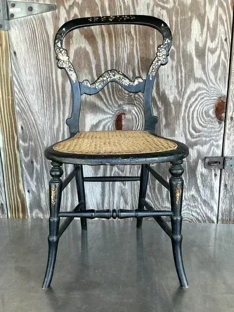 Vintage Boho Mother of Pearl Inlay Papier Mache Chair — additional photo 6