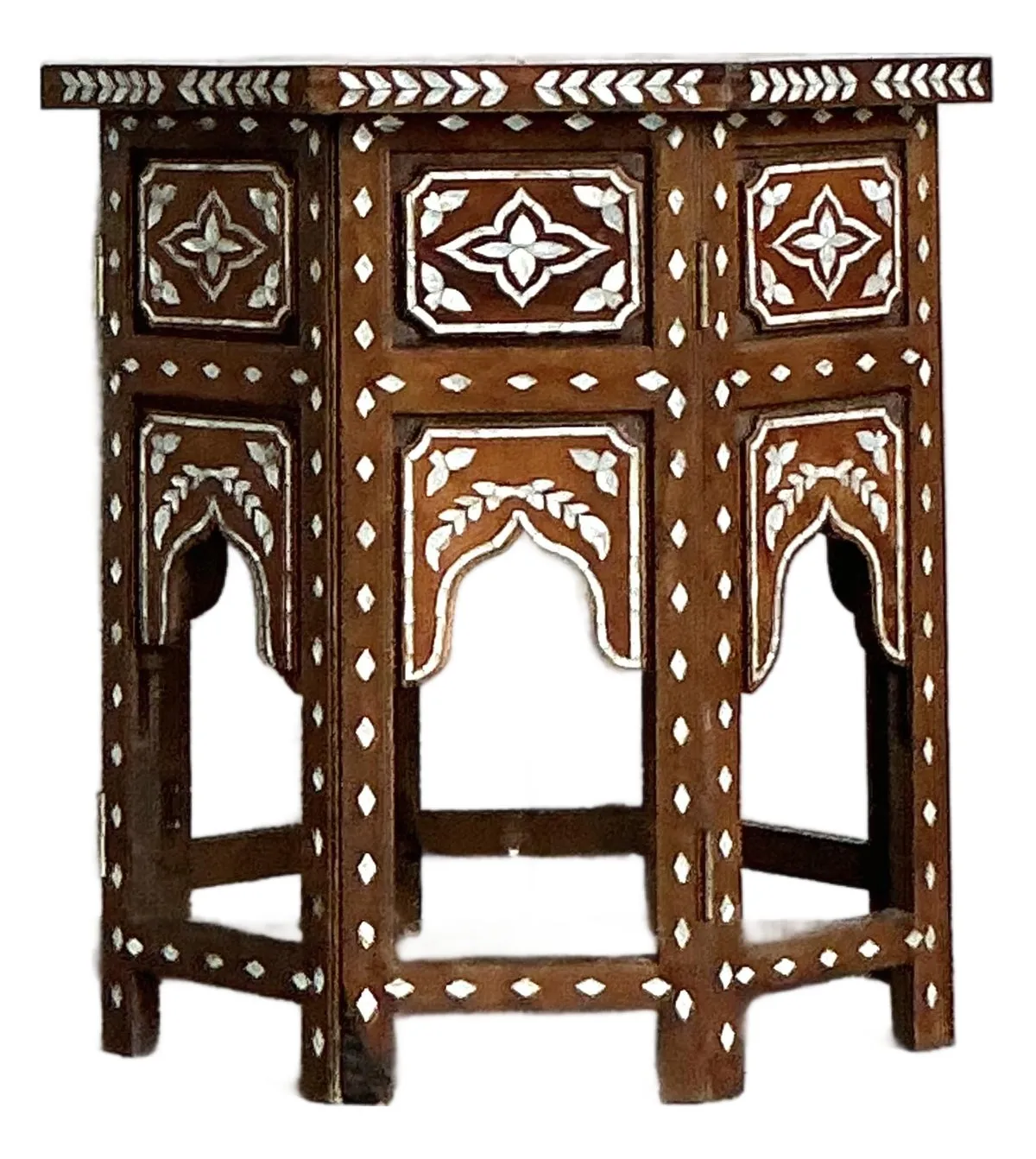 Vintage Boho Mother of Pearl Inlay Side Table — additional photo 1