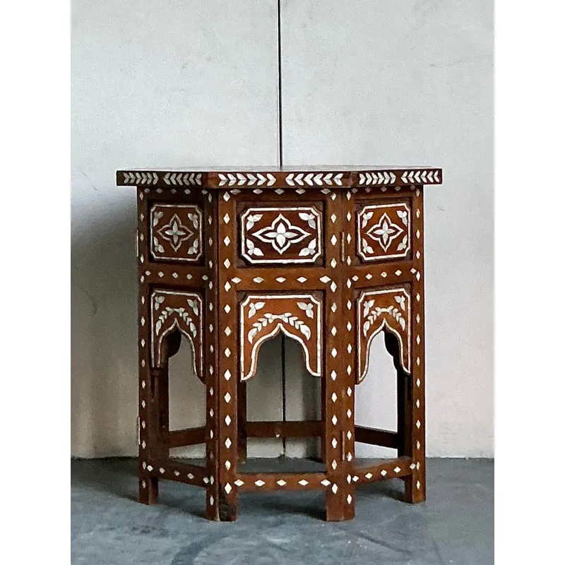 Vintage Boho Mother of Pearl Inlay Side Table — additional photo 2