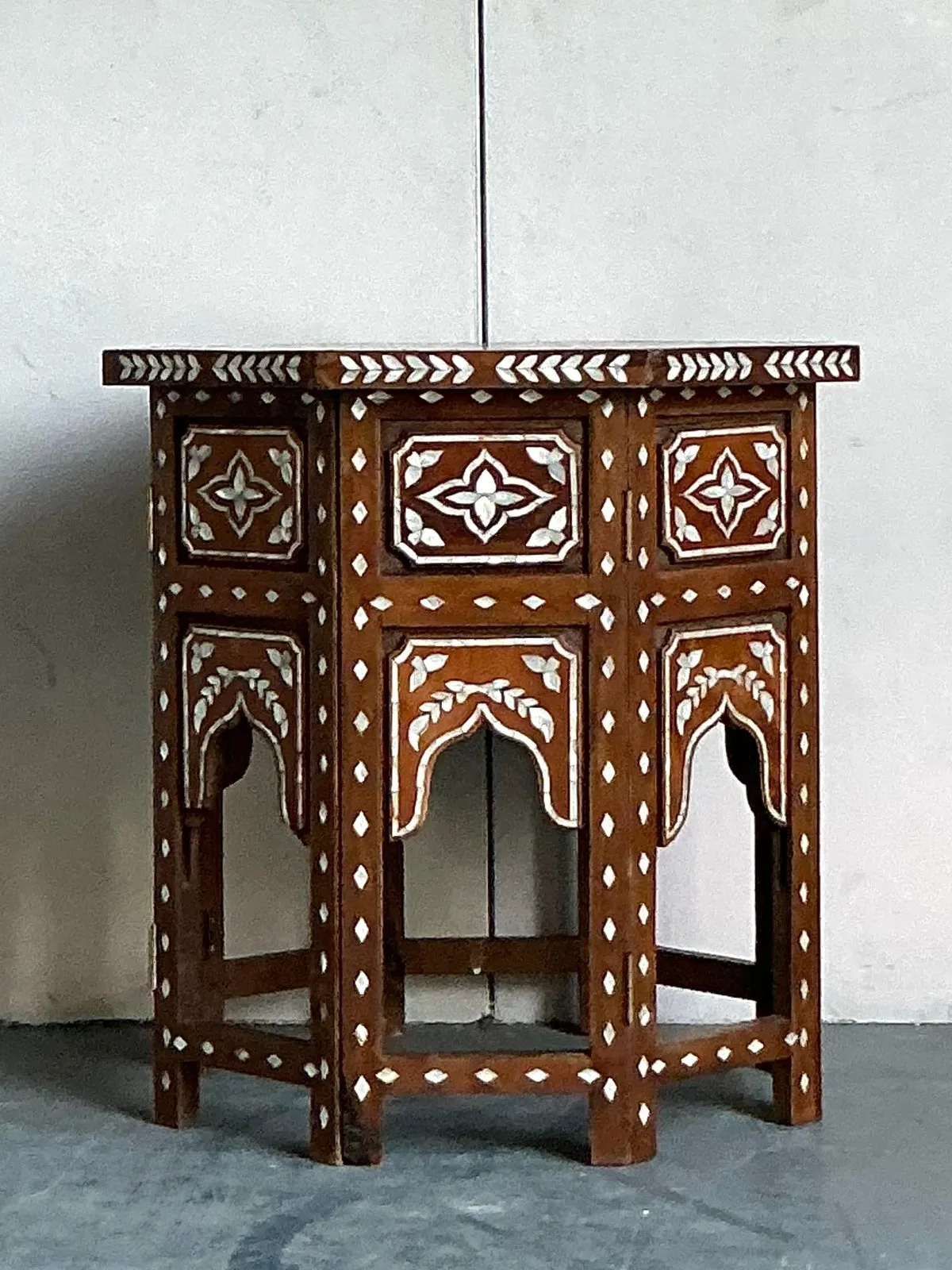 Vintage Boho Mother of Pearl Inlay Side Table — additional photo 3