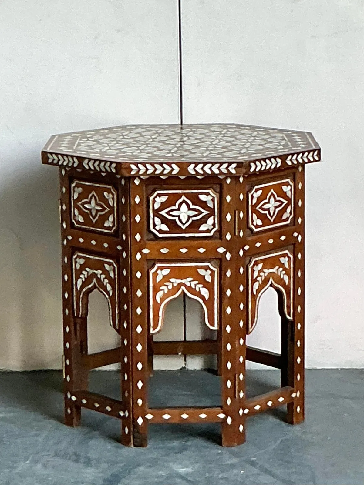 Vintage Boho Mother of Pearl Inlay Side Table — additional photo 4