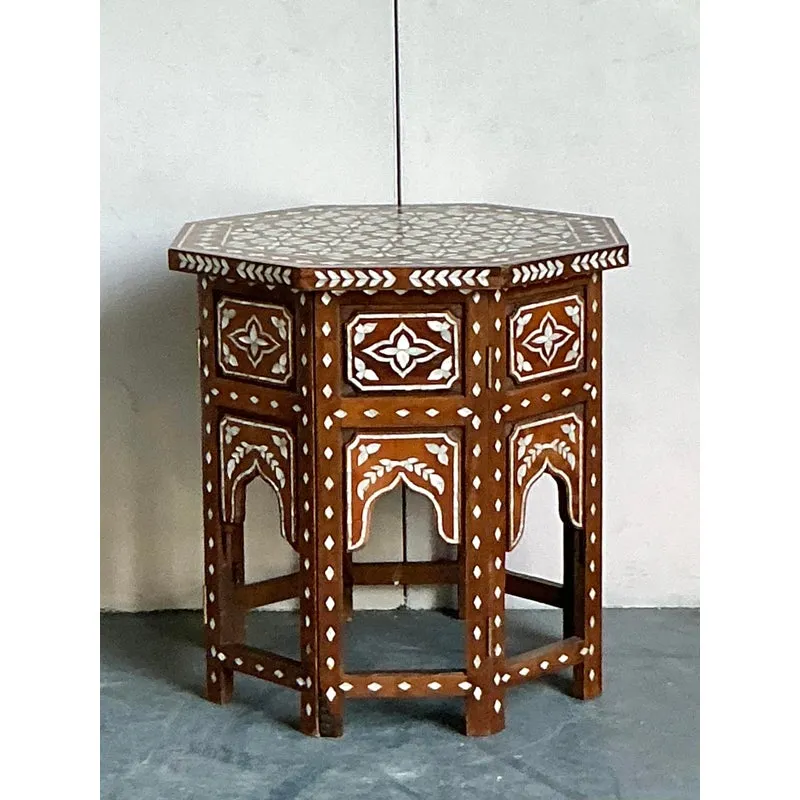 Vintage Boho Mother of Pearl Inlay Side Table — additional photo 6