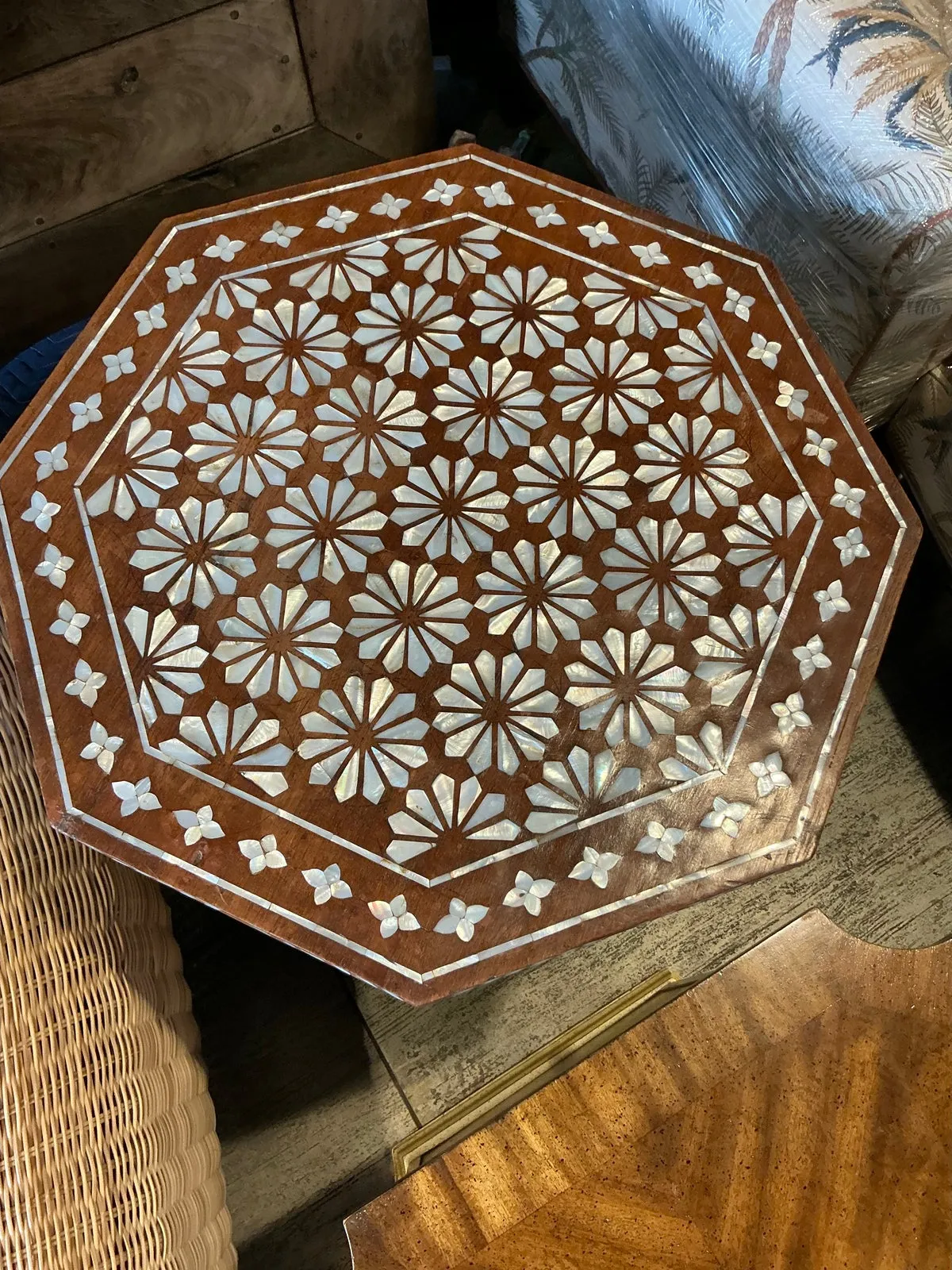 Vintage Boho Mother of Pearl Inlay Side Table — additional photo 7