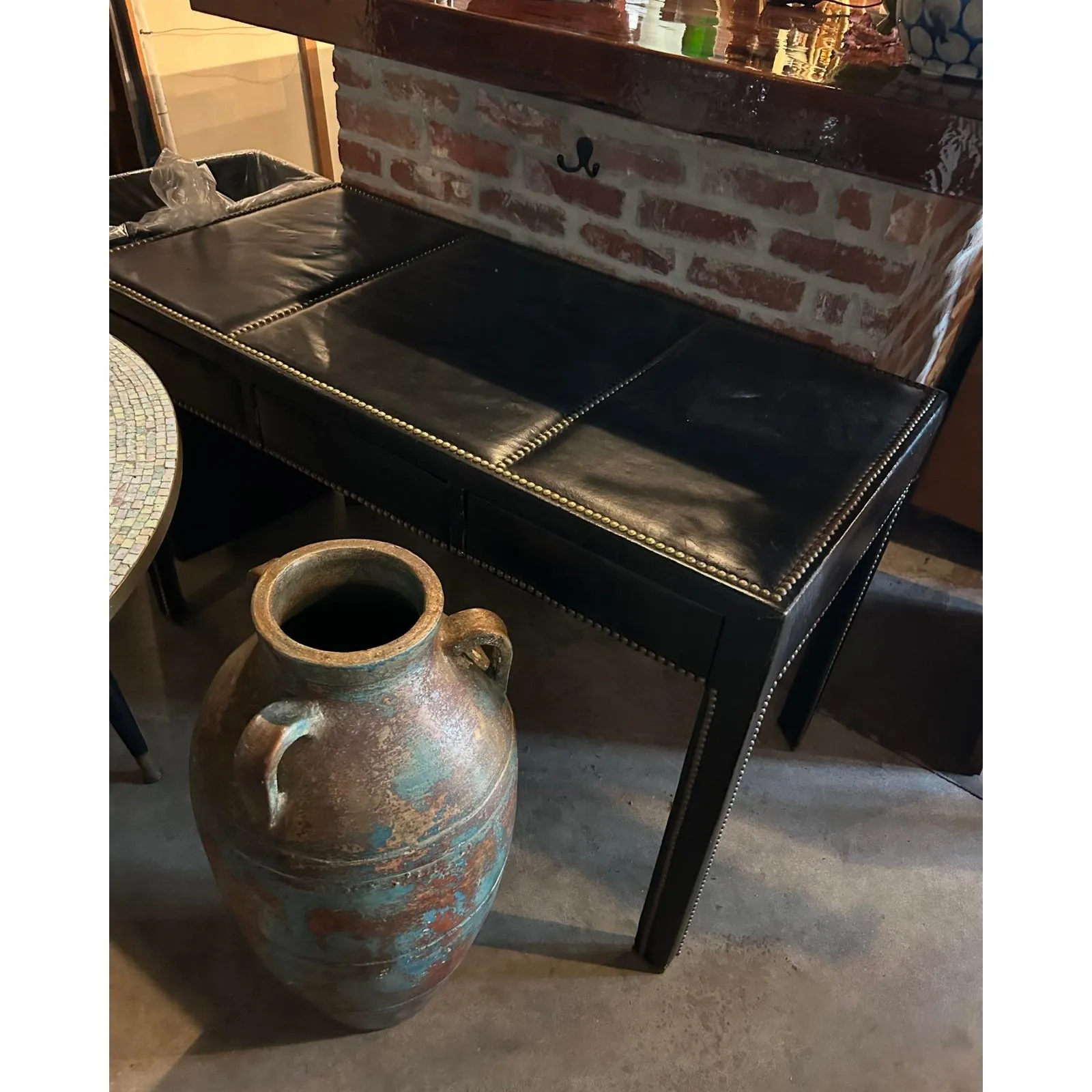 Vintage Boho Nailhead Leather Desk — additional photo 4