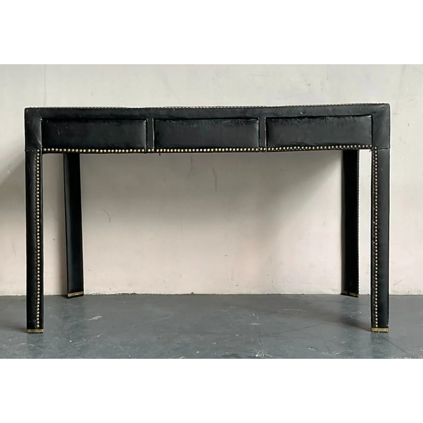 Vintage Boho Nailhead Leather Desk — additional photo 5