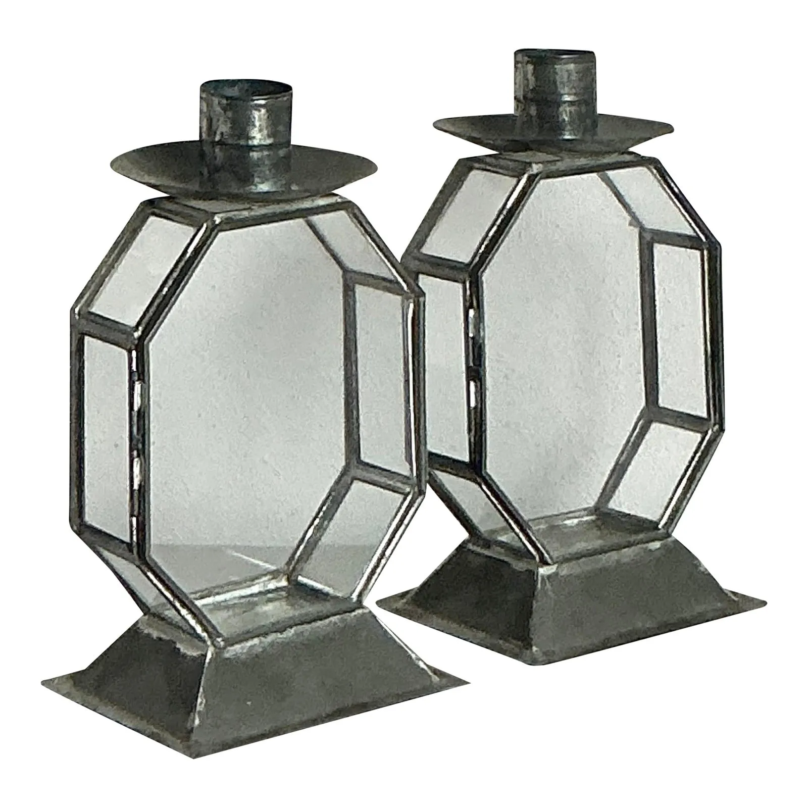 Vintage Boho Octagon Glass Case Candlesticks - A Pair — additional photo 1