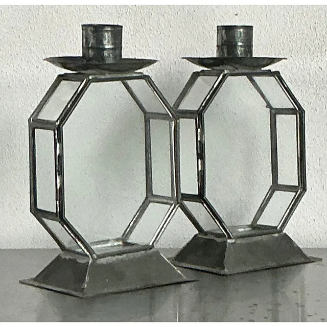 Vintage Boho Octagon Glass Case Candlesticks - A Pair — additional photo 5