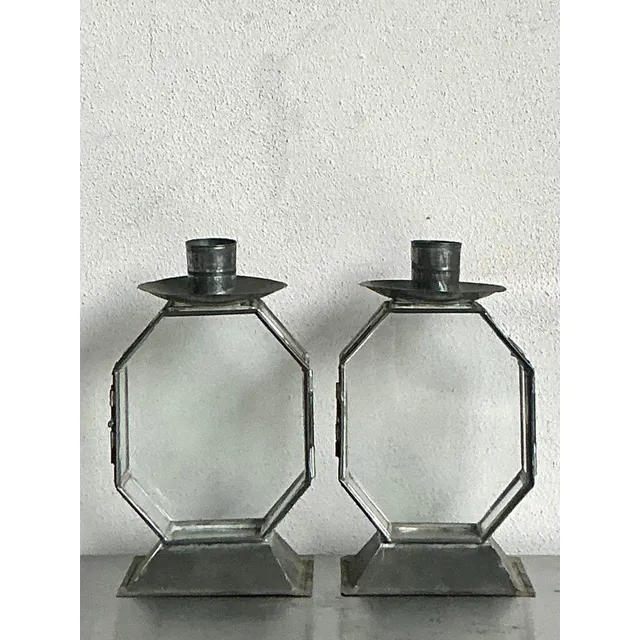 Vintage Boho Octagon Glass Case Candlesticks - A Pair — additional photo 6