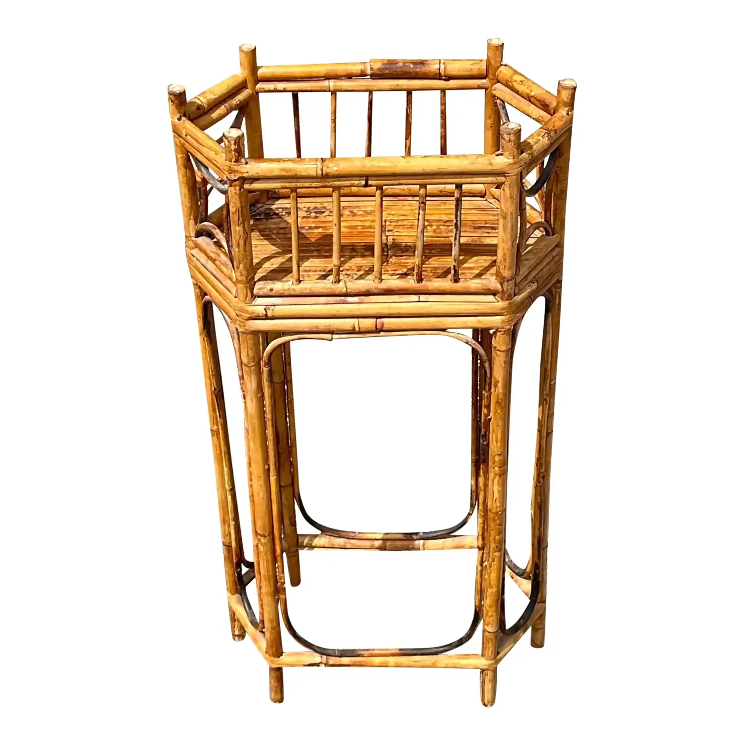 Vintage Boho Octagonal Bamboo Plant Stand — additional photo 1