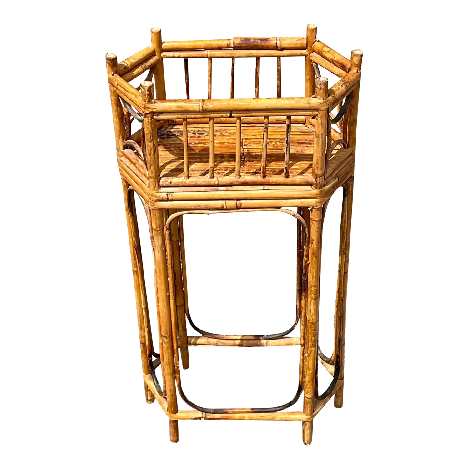 Vintage Boho Octagonal Bamboo Plant Stand — additional photo 3