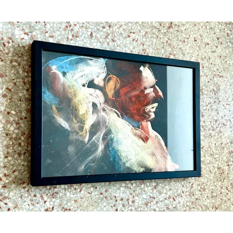 Vintage Boho Oil Crayon Figural Painting on Paper — additional photo 2