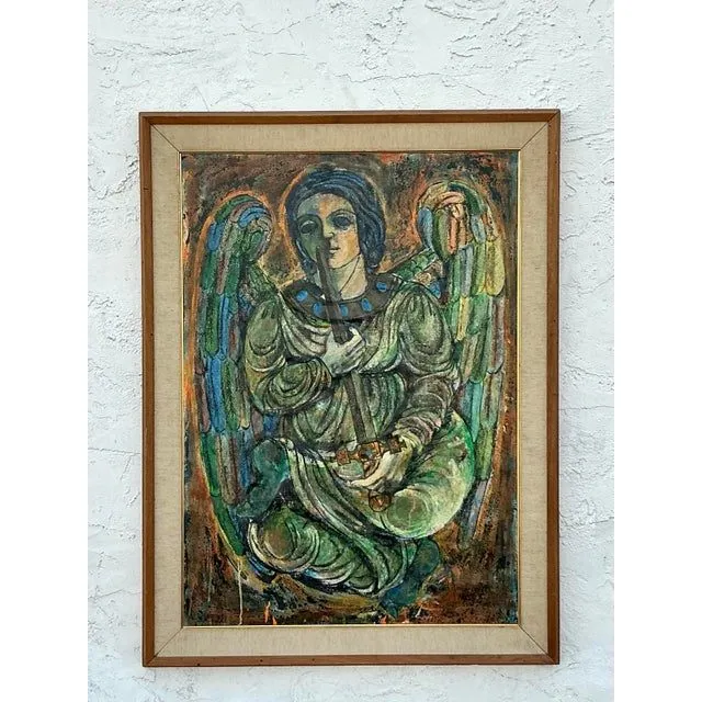 Vintage Boho Original 1950s Figurative Oil Painting on Canvas — additional photo 1