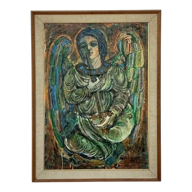 Vintage Boho Original 1950s Figurative Oil Painting on Canvas — additional photo 2