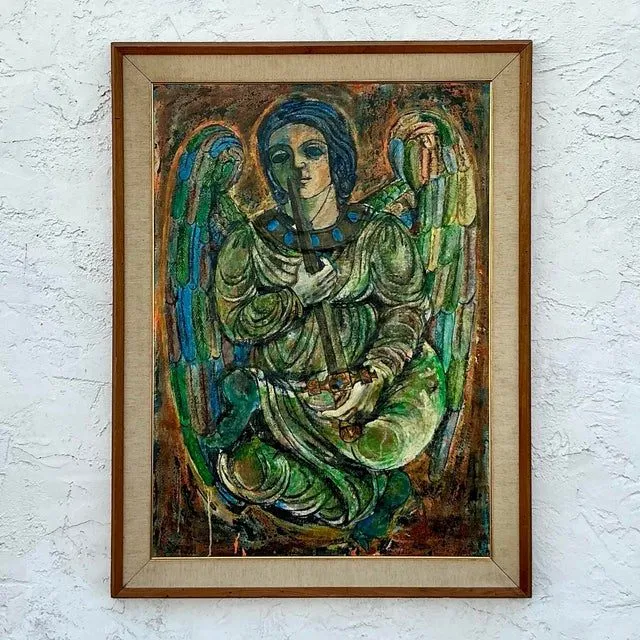 Vintage Boho Original 1950s Figurative Oil Painting on Canvas — additional photo 3