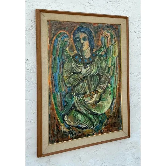 Vintage Boho Original 1950s Figurative Oil Painting on Canvas — additional photo 4