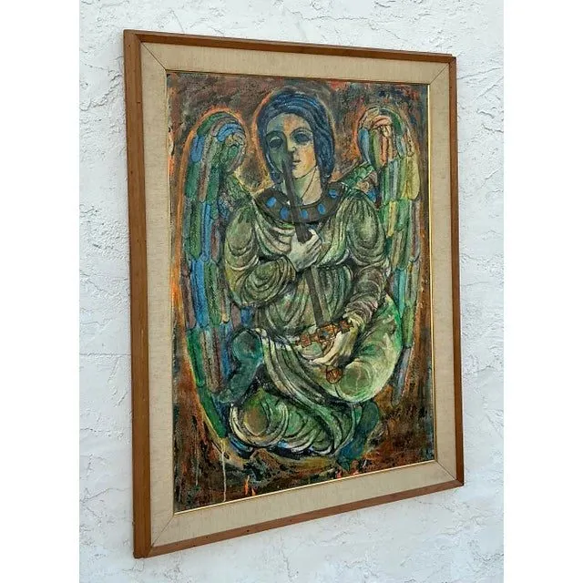 Vintage Boho Original 1950s Figurative Oil Painting on Canvas — additional photo 5