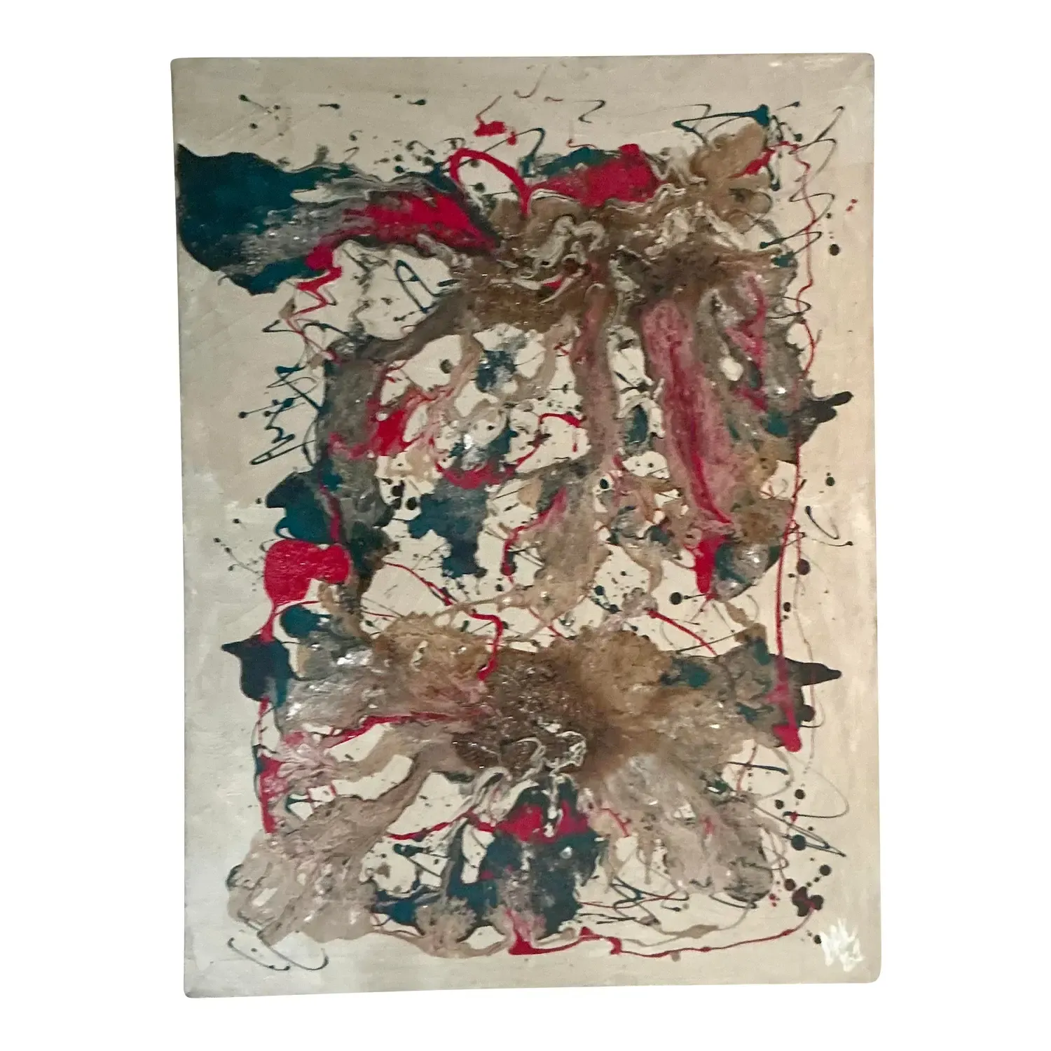 Vintage Boho Original 1961 Abstract Oil Painting on Canvas — additional photo 1