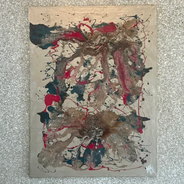 Vintage Boho Original 1961 Abstract Oil Painting on Canvas — additional photo 2