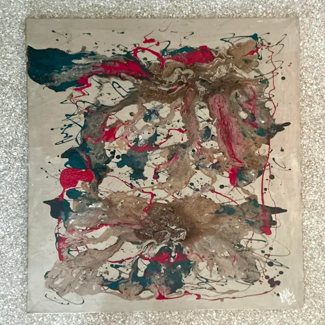 Vintage Boho Original 1961 Abstract Oil Painting on Canvas — additional photo 3